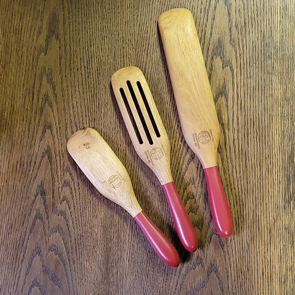 Set of 3 Teak Mad Hungry Kitchen Utensils - Picture 3 of 3